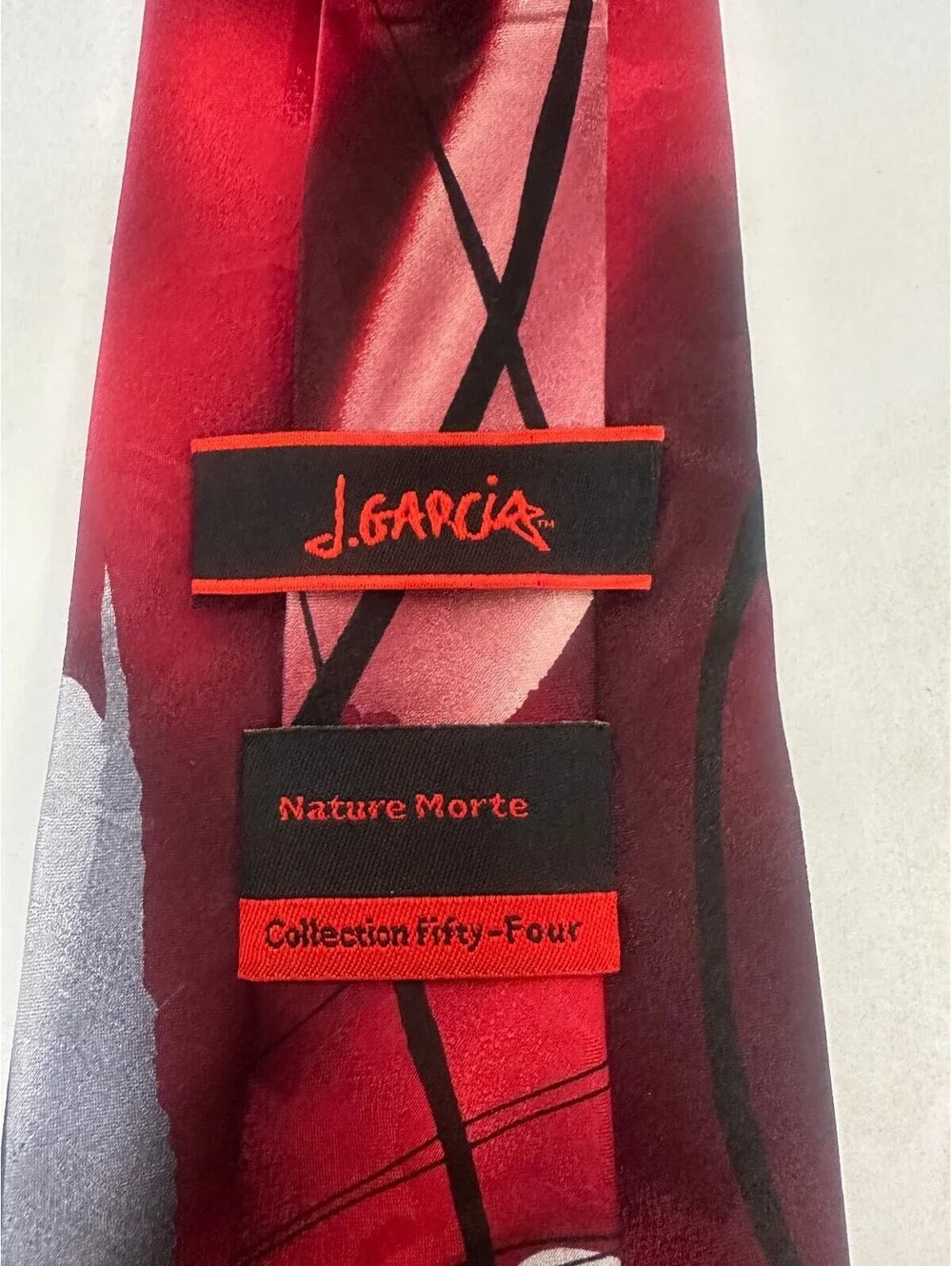 Vintage J. Garcia Nature Morte Collection 54 burgundy abstract 100% silk tie